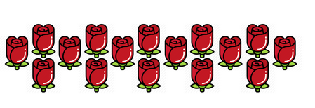 An image of a cluster of red rose icons, forming three distinct rows of roses in an elongated diamond shape.