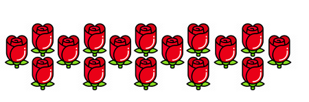An image of a cluster of red rose icons, forming three distinct rows of roses in an elongated diamond shape.