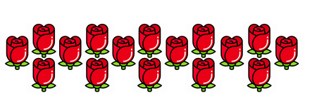 An image of a cluster of red rose icons, forming three distinct rows of roses in an elongated diamond shape.